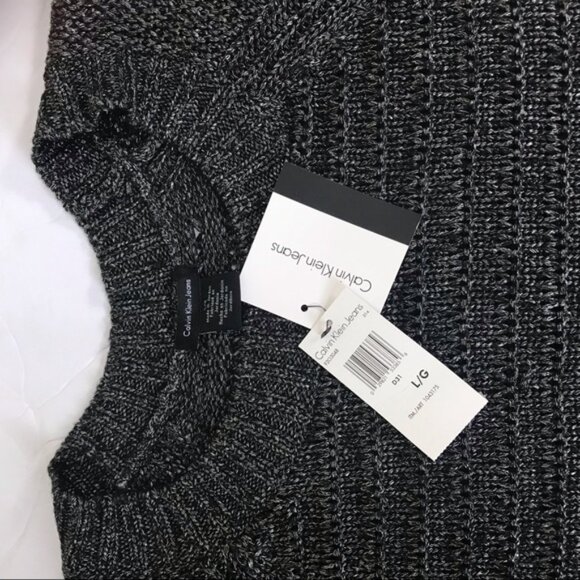 Calvin Klein NEW Loose Knit Crew Neck Sweater Cable Silver Charcoal Grey Tags L - Picture 13 of 16